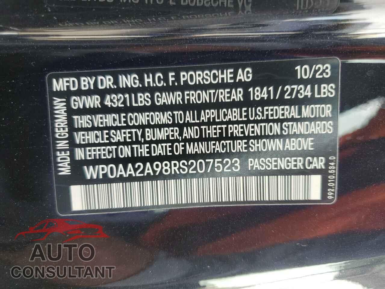 PORSCHE 911 2024 - WP0AA2A98RS207523