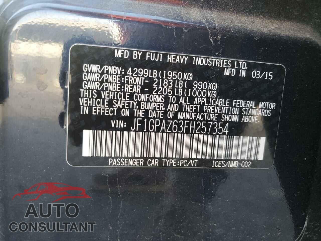 SUBARU IMPREZA 2015 - JF1GPAZ63FH257354