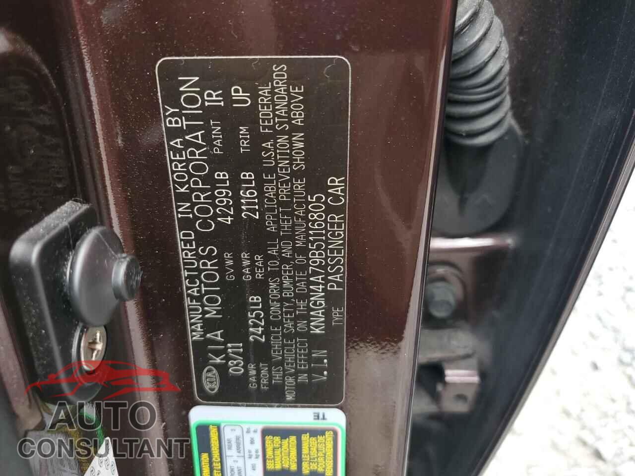 KIA OPTIMA 2011 - KNAGN4A79B5116805