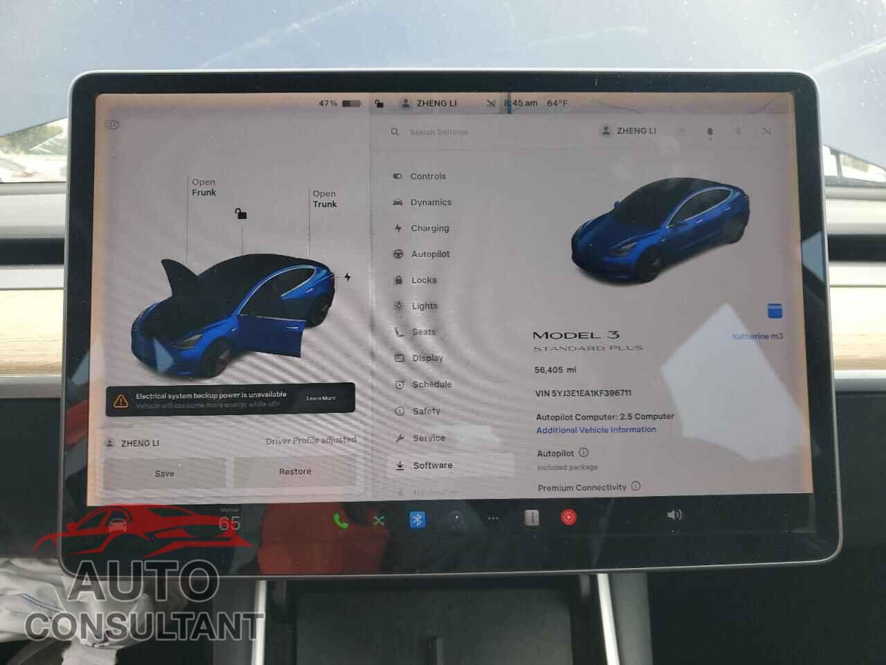 TESLA MODEL 3 2019 - 5YJ3E1EA1KF396711