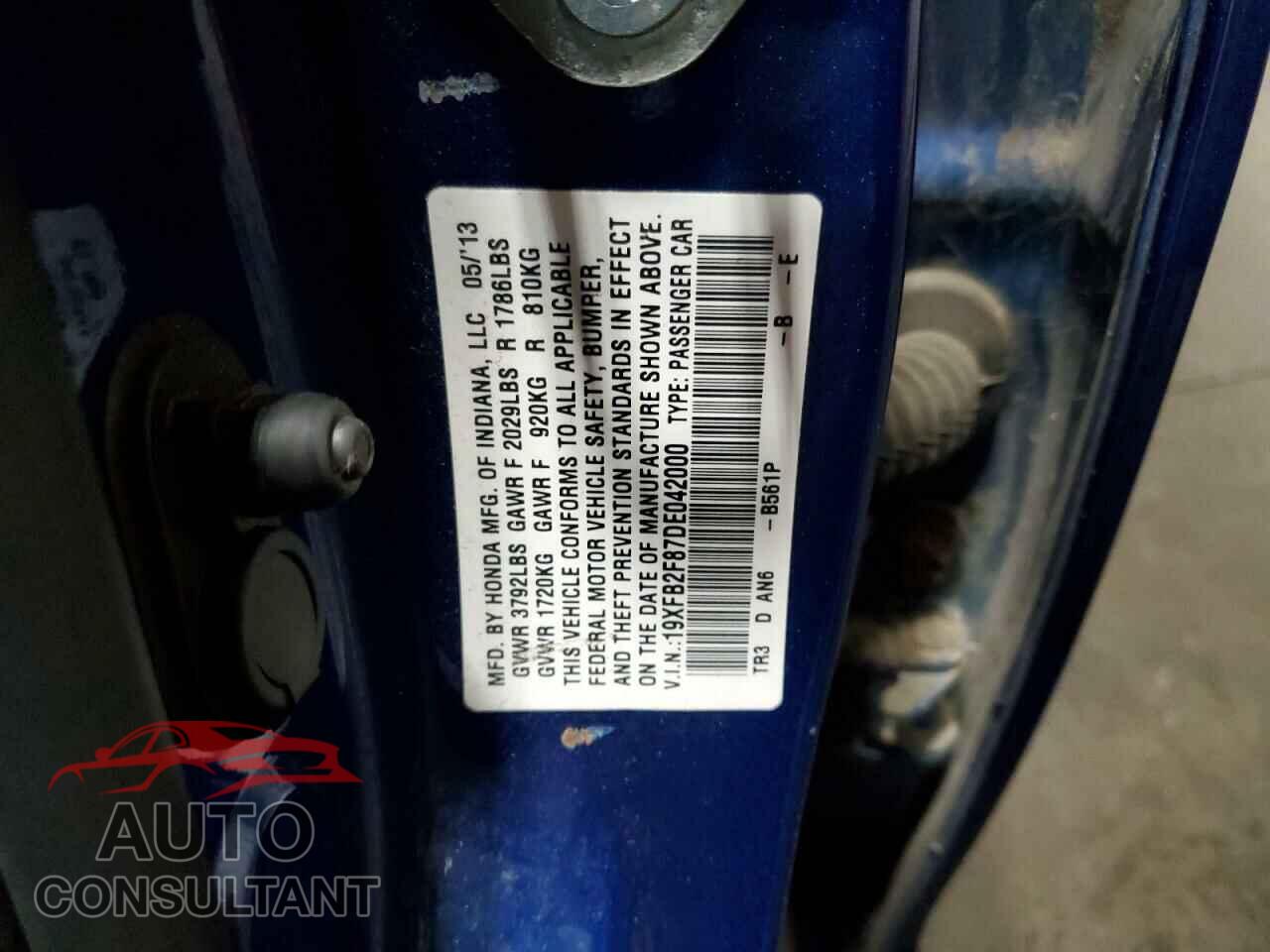 HONDA CIVIC 2013 - 19XFB2F87DE042000