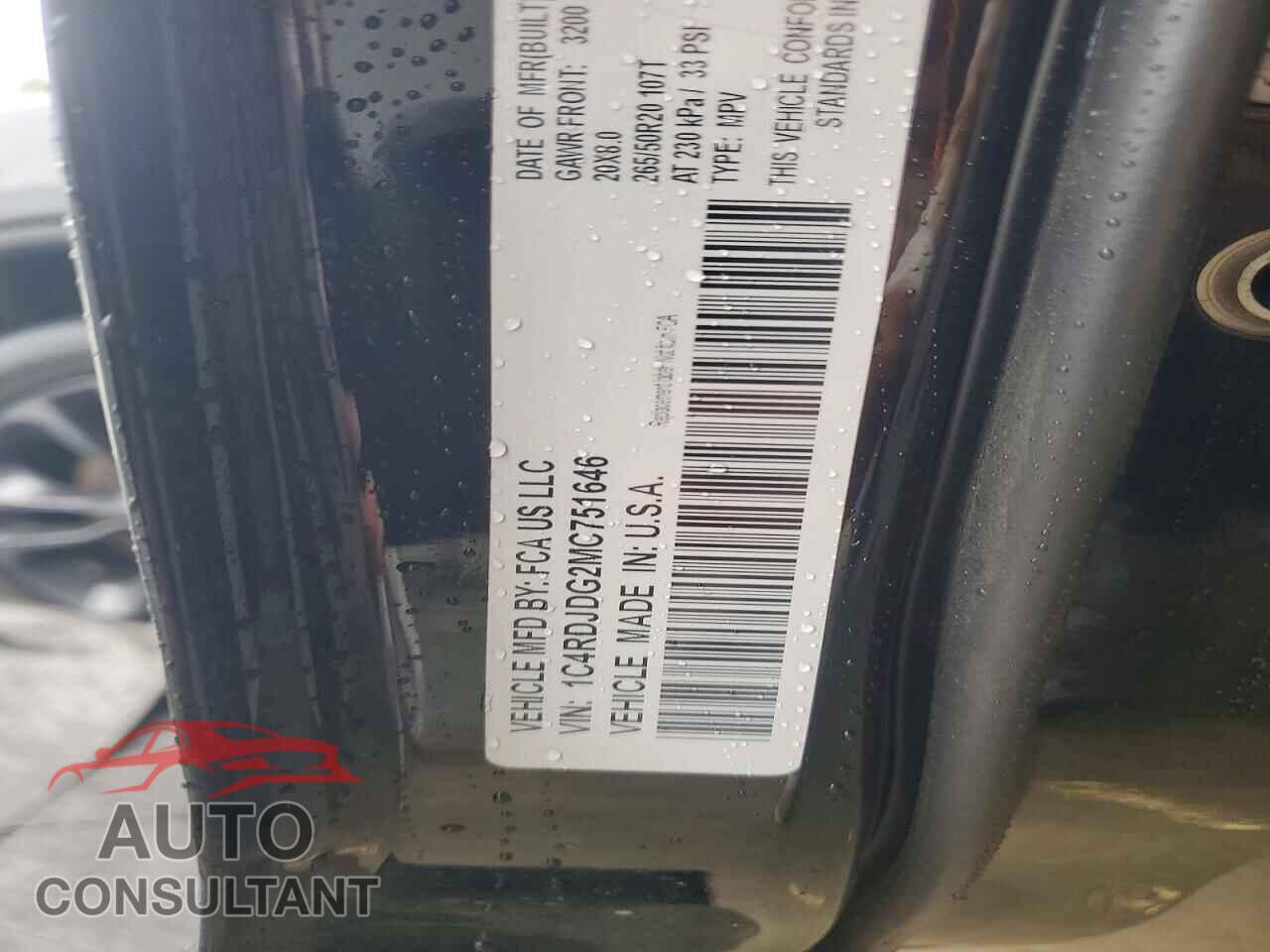 DODGE DURANGO 2021 - 1C4RDJDG2MC751646