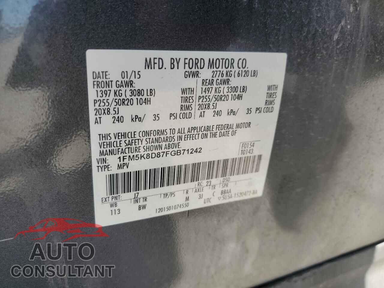 FORD EXPLORER 2015 - 1FM5K8D87FGB71242