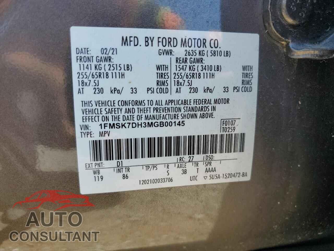 FORD EXPLORER 2021 - 1FMSK7DH3MGB00145
