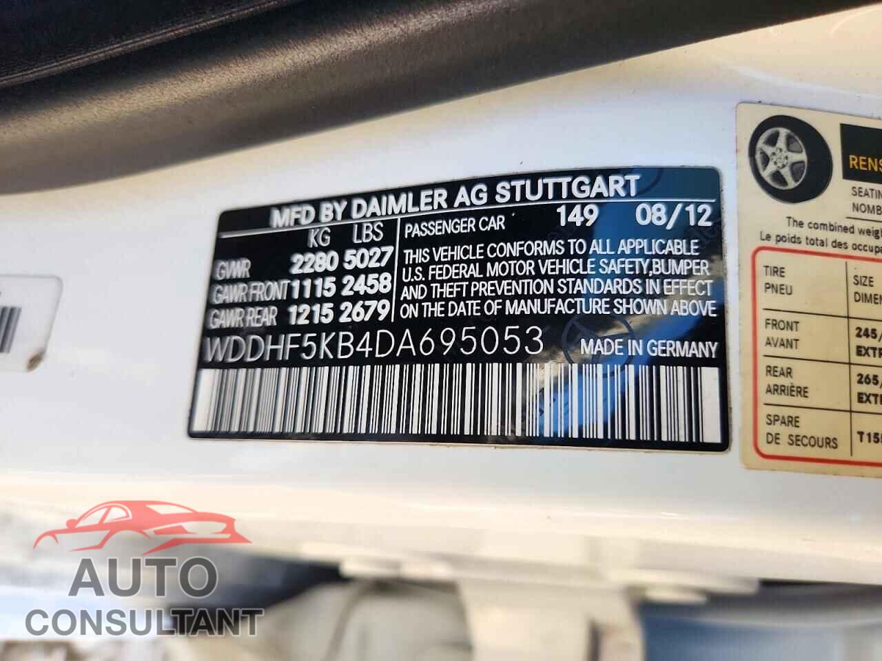 MERCEDES-BENZ E-CLASS 2013 - WDDHF5KB4DA695053