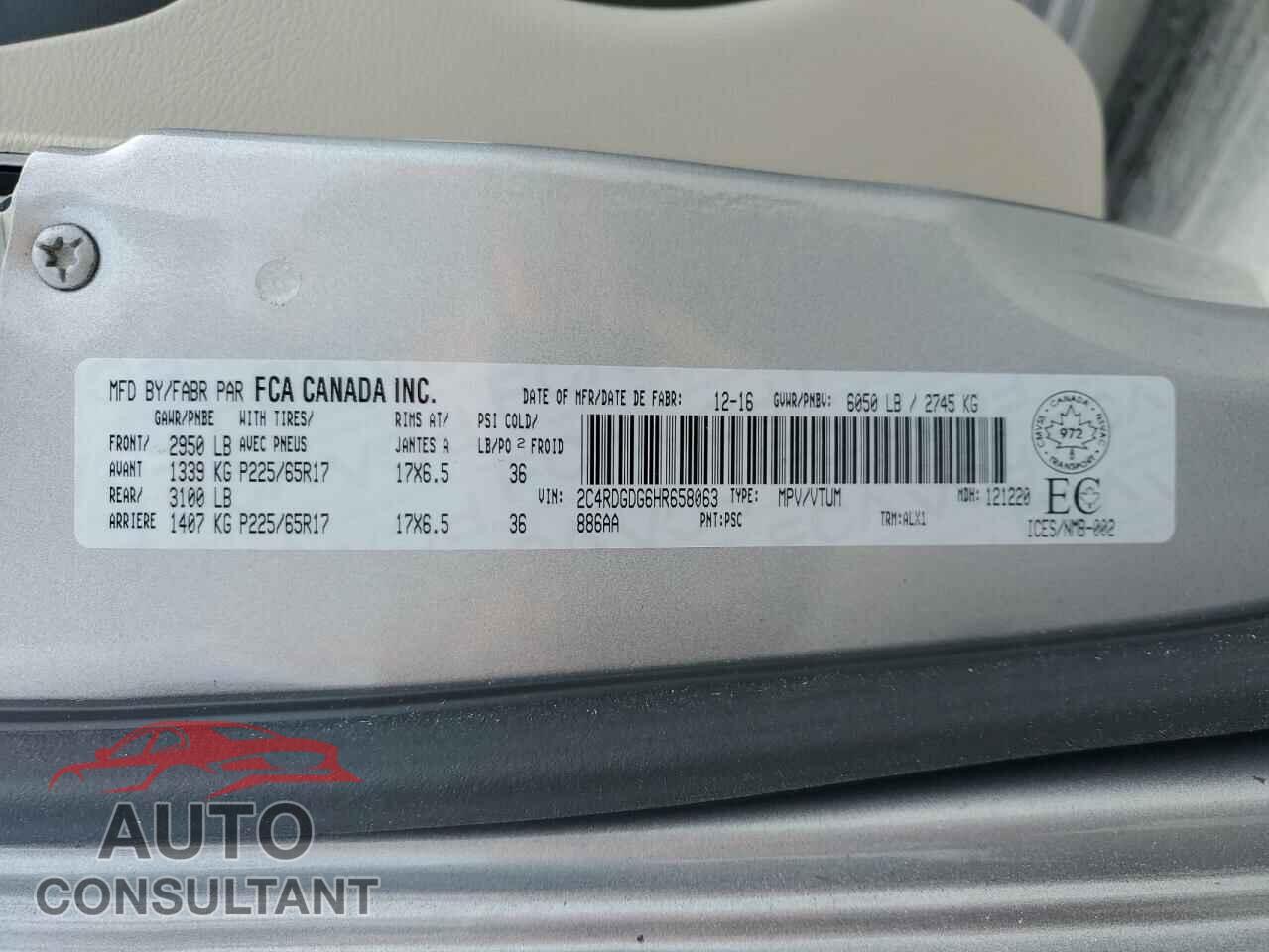 DODGE CARAVAN 2017 - 2C4RDGDG6HR658063