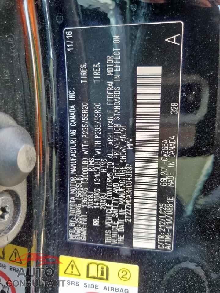 LEXUS RX350 2017 - 2T2ZZMCA3HC043687