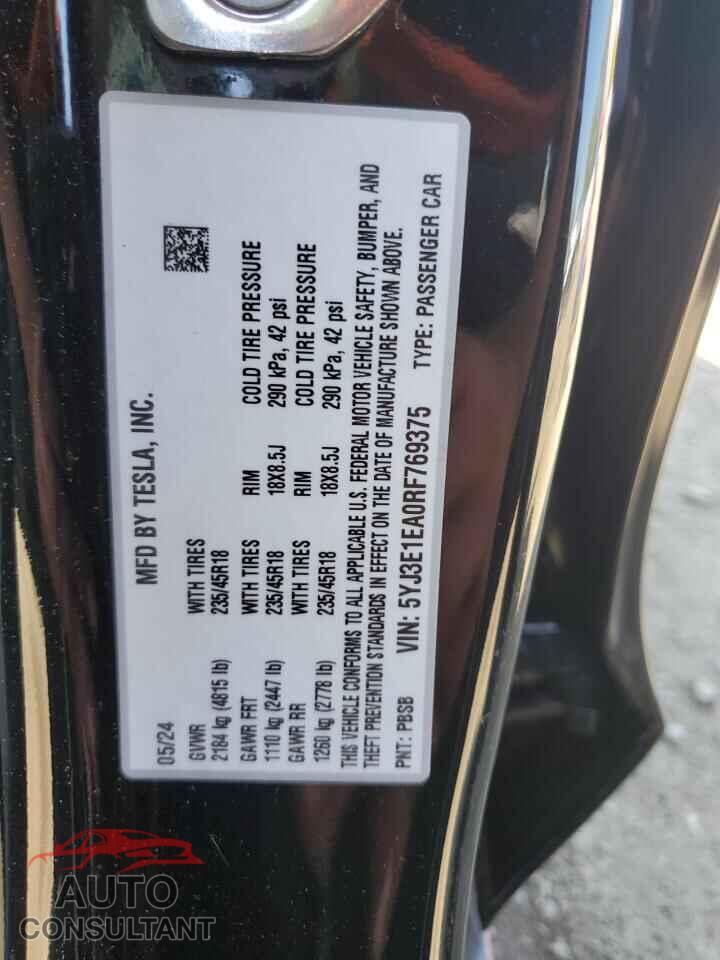 TESLA MODEL 3 2024 - 5YJ3E1EA0RF769375