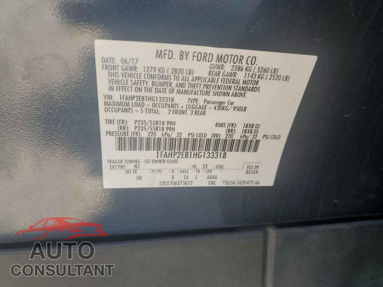 FORD TAURUS 2017 - 1FAHP2E81HG133318