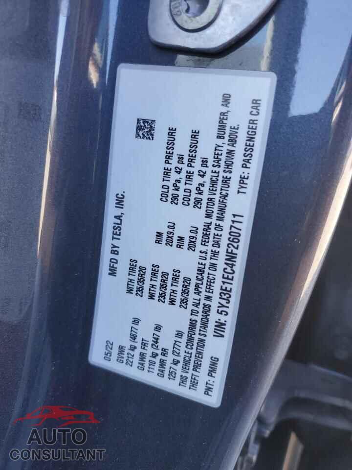 TESLA MODEL 3 2022 - 5YJ3E1EC4NF260711
