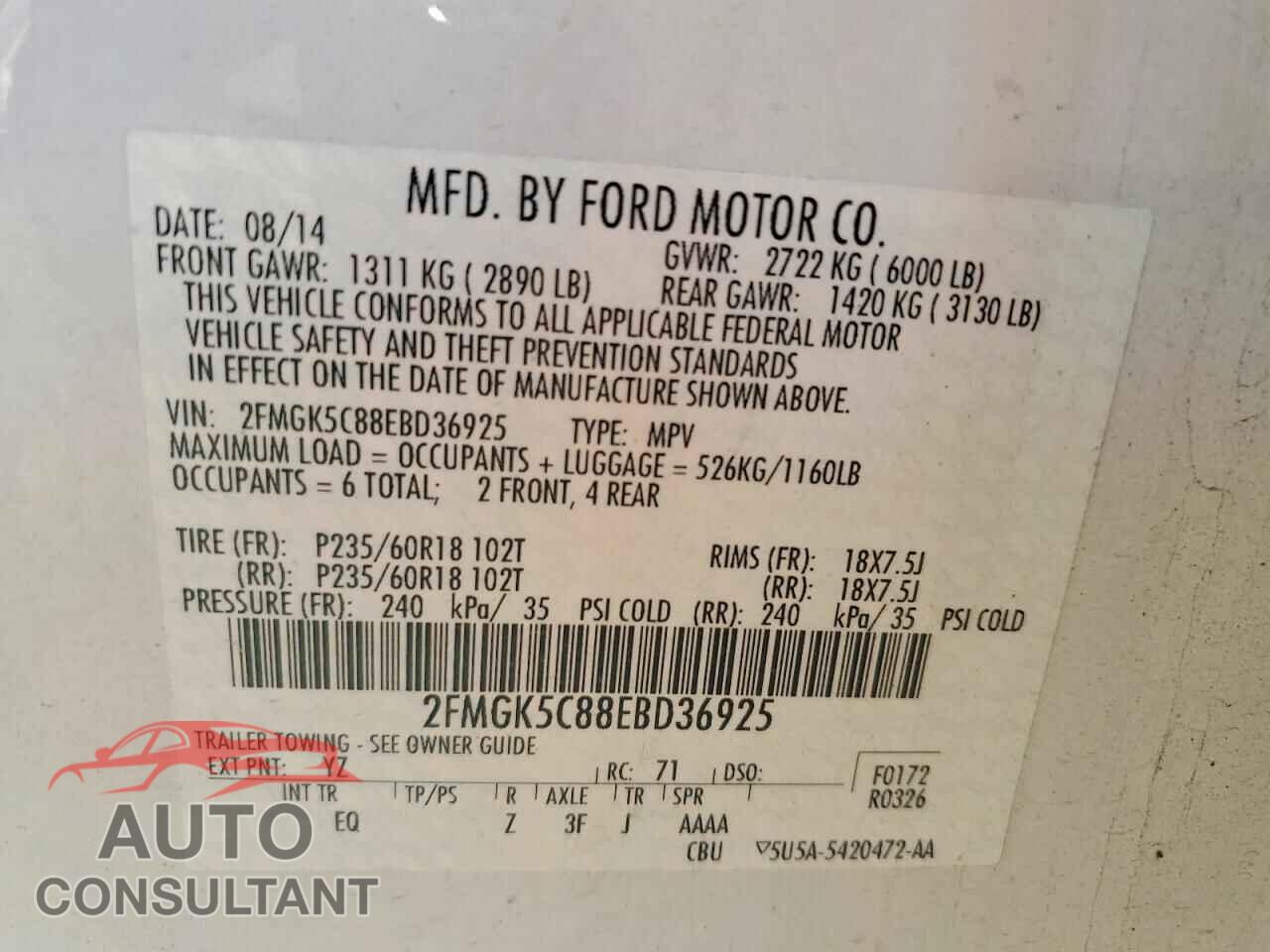 FORD FLEX 2014 - 2FMGK5C88EBD36925