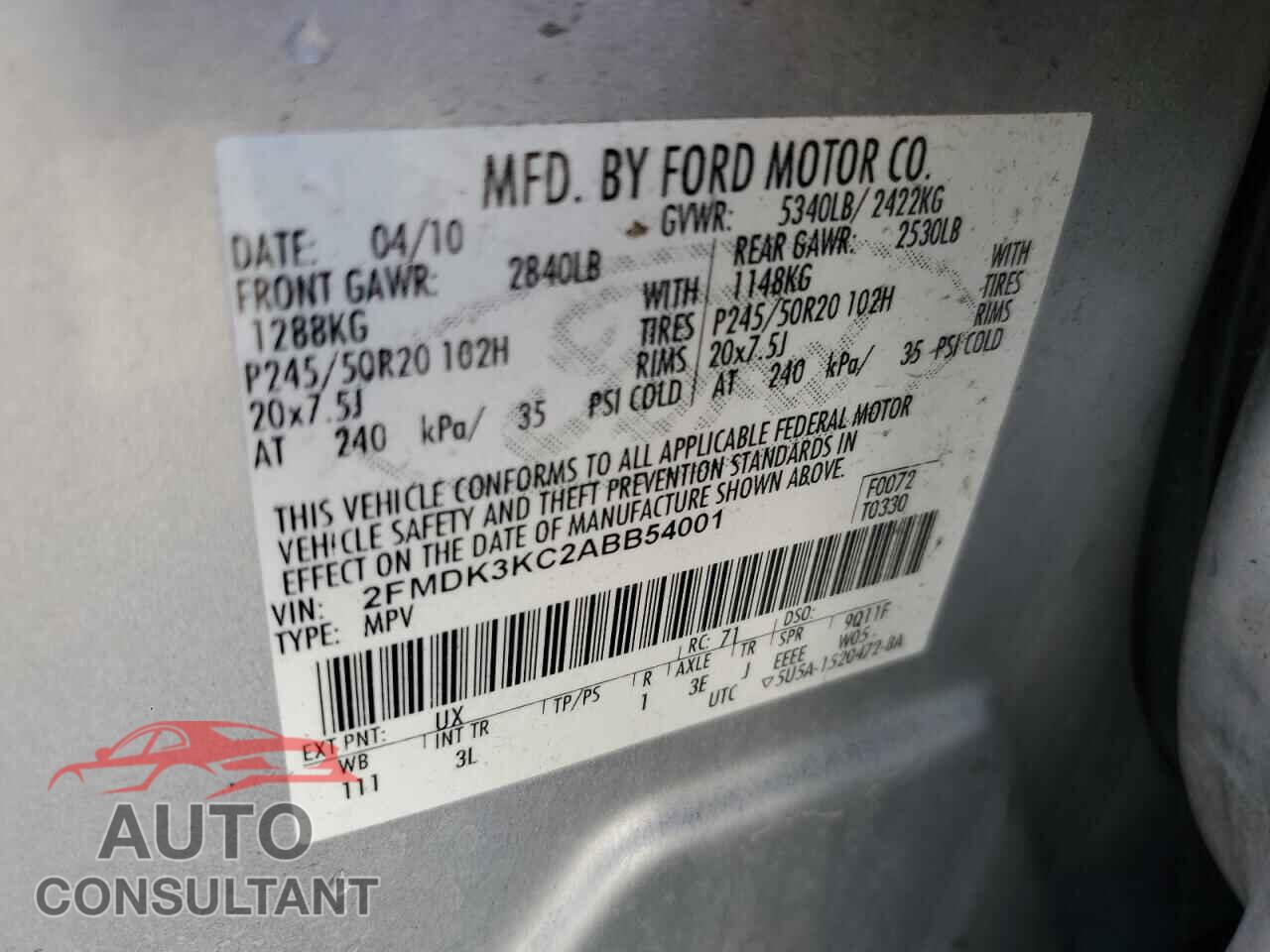 FORD EDGE 2010 - 2FMDK3KC2ABB54001