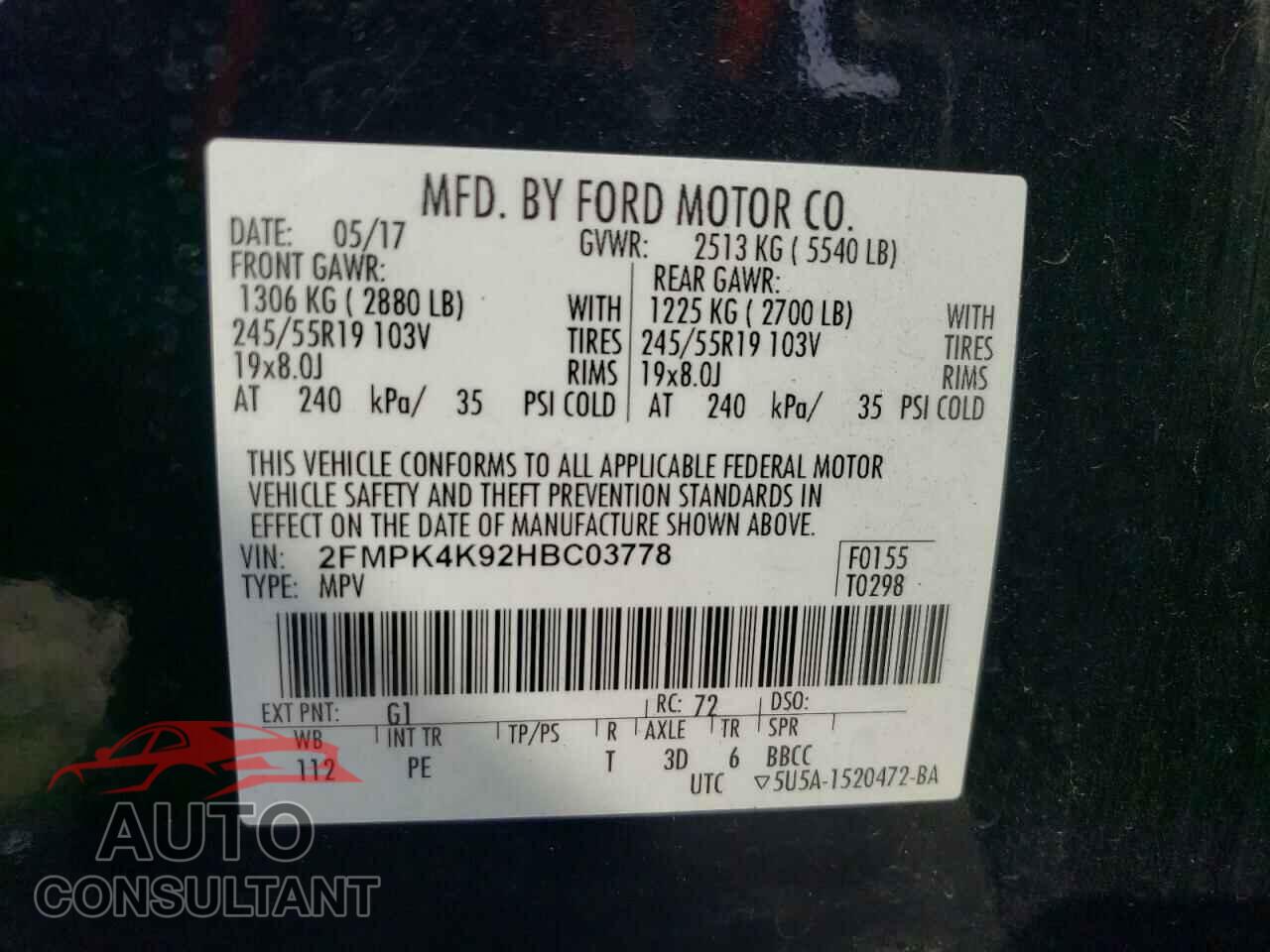 FORD EDGE 2017 - 2FMPK4K92HBC03778