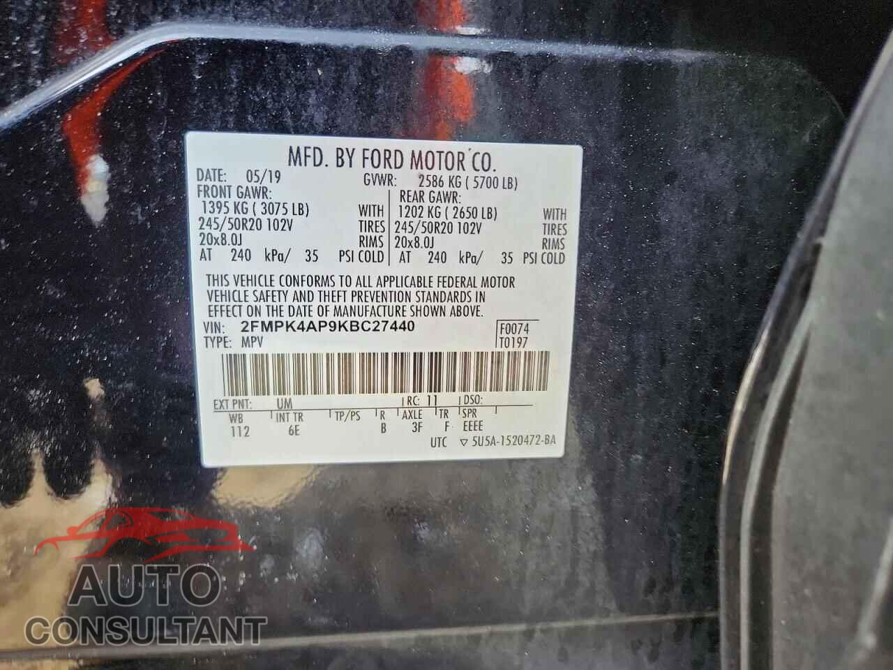 FORD EDGE 2019 - 2FMPK4AP9KBC27440