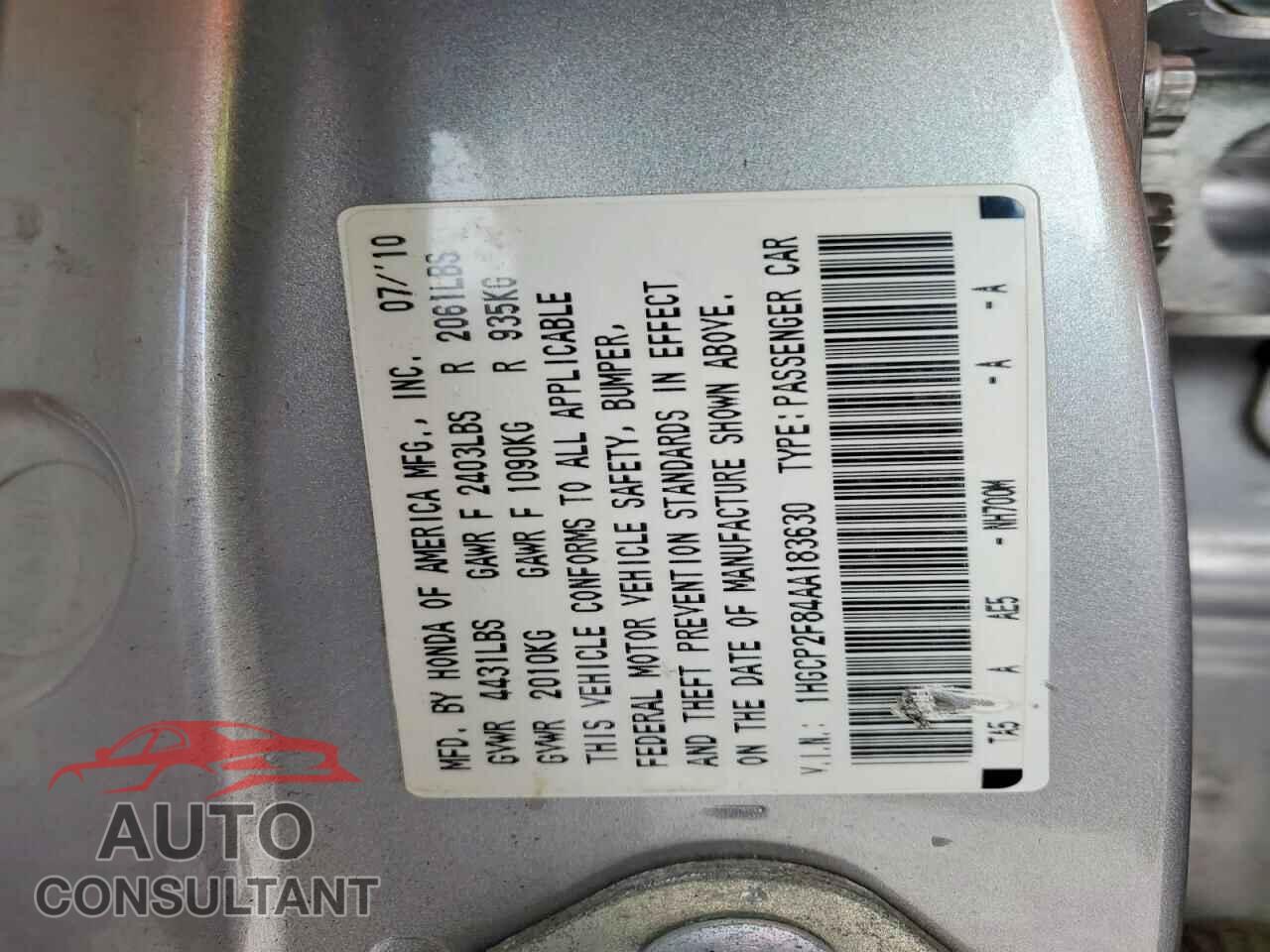 HONDA ACCORD 2010 - 1HGCP2F84AA183630