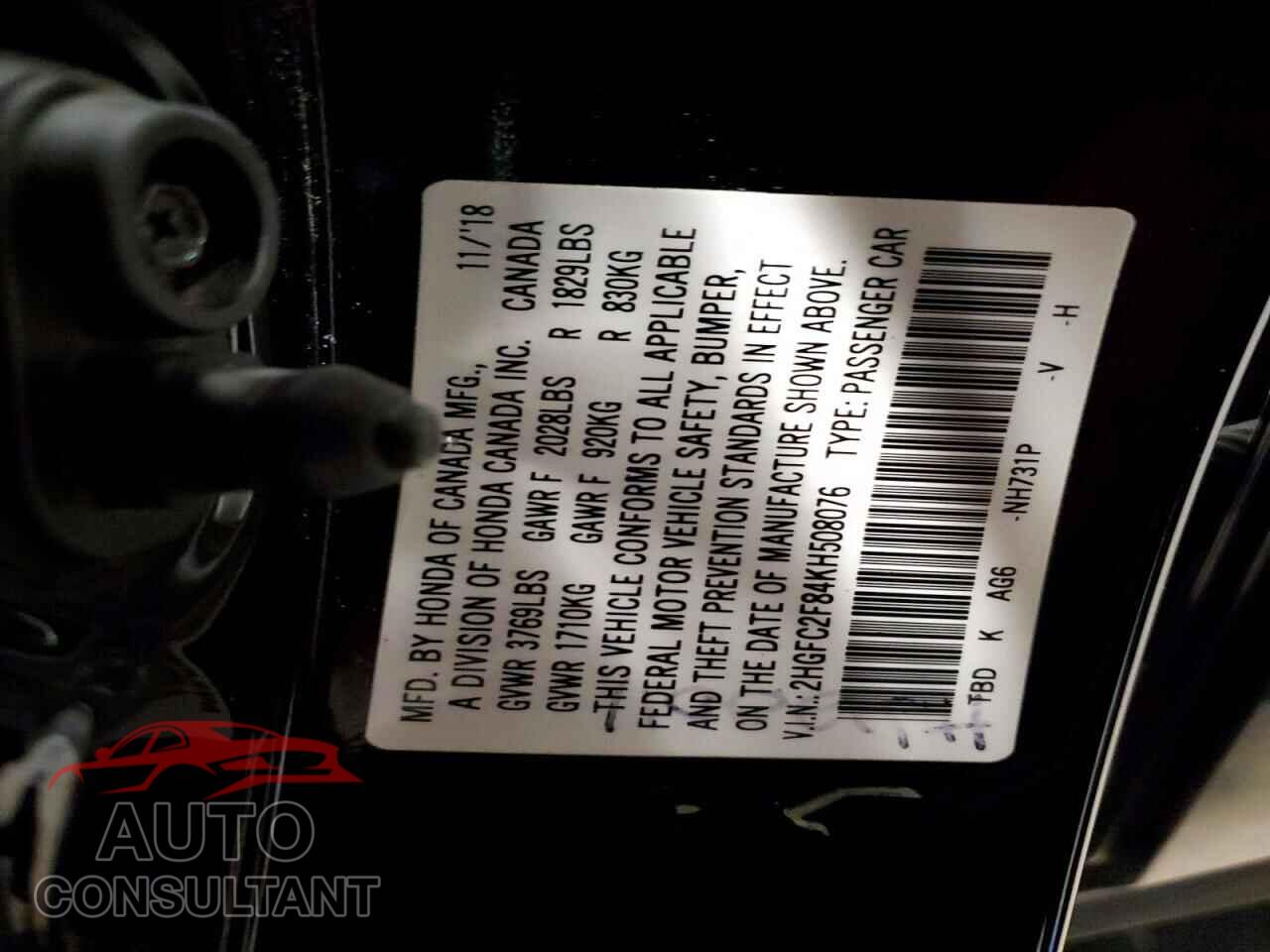HONDA CIVIC 2019 - 2HGFC2F84KH508076