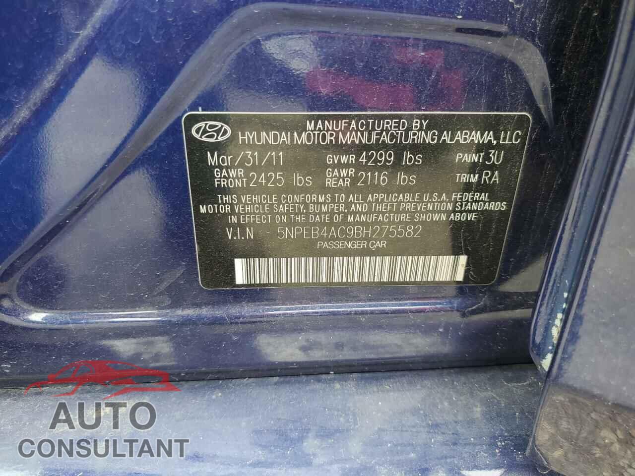 HYUNDAI SONATA 2011 - 5NPEB4AC9BH275582