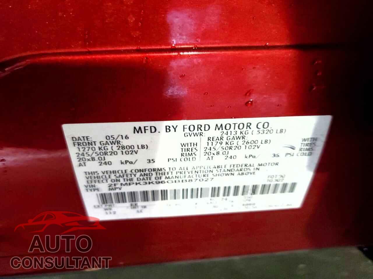 FORD EDGE 2016 - 2FMPK3K96GBB87027
