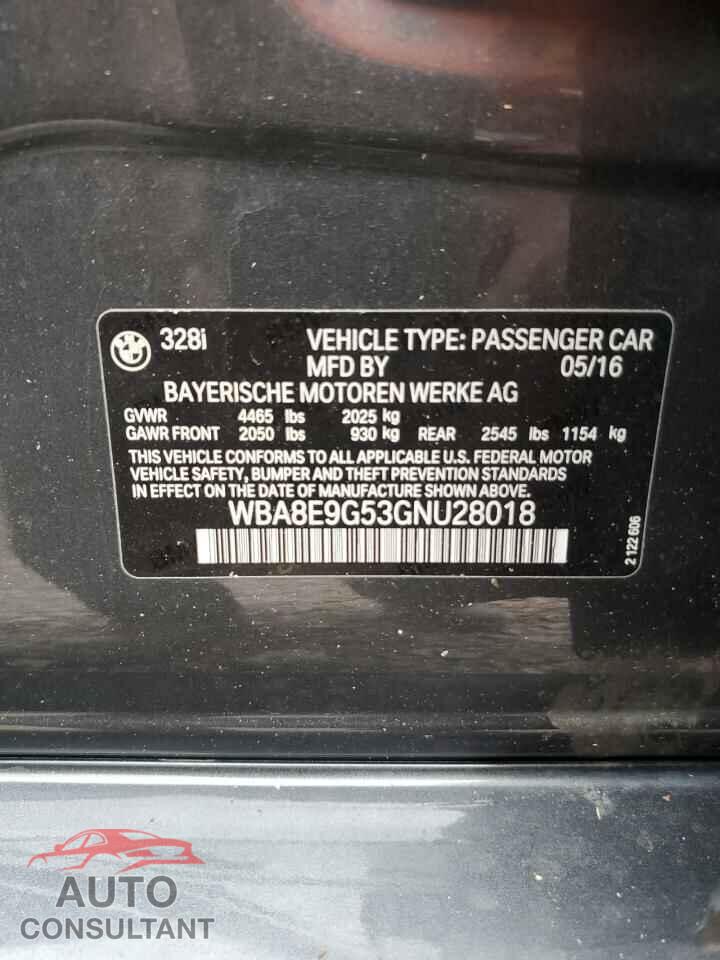 BMW 3 SERIES 2016 - WBA8E9G53GNU28018
