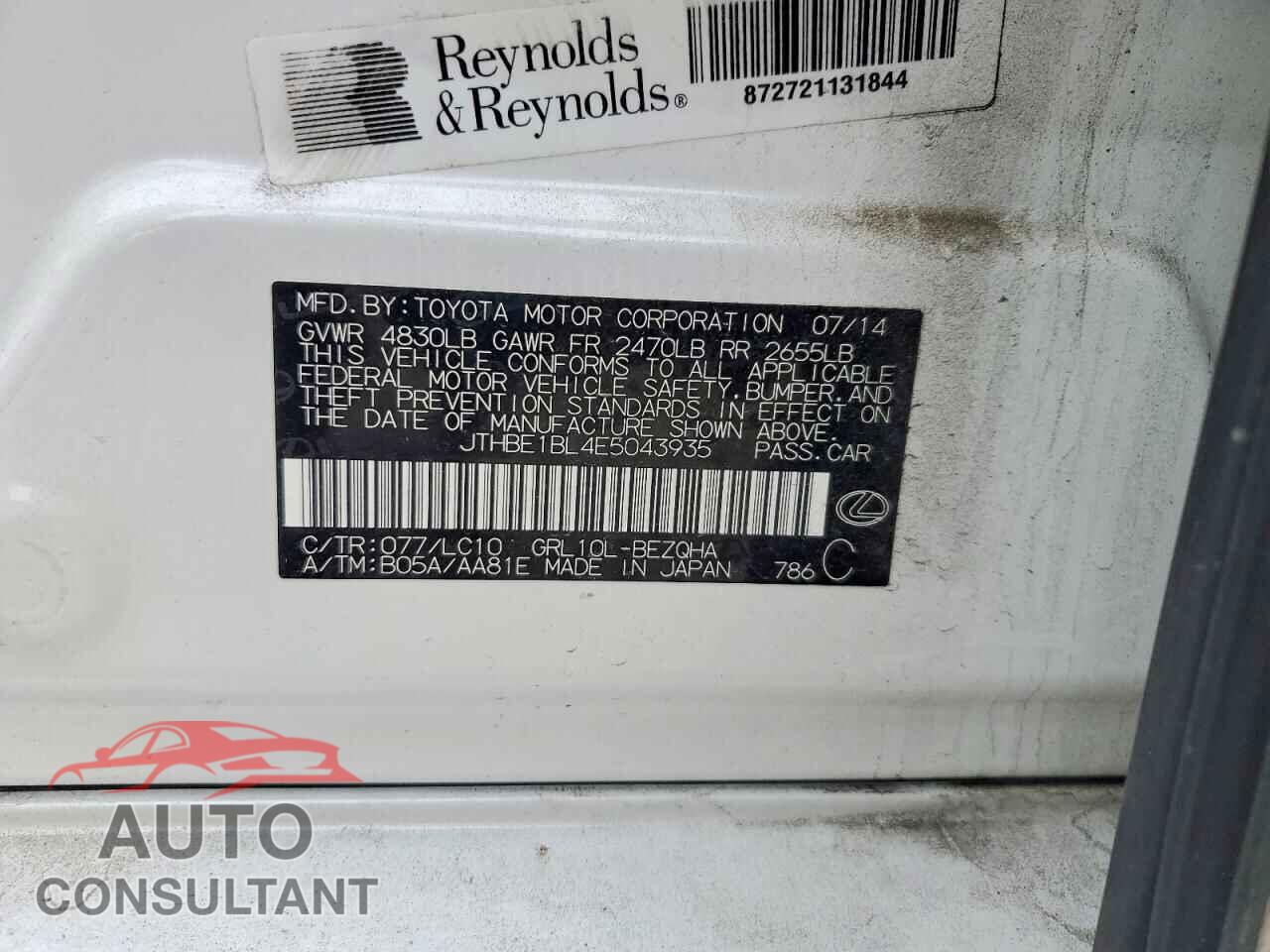 LEXUS GS350 2014 - JTHBE1BL4E5043935