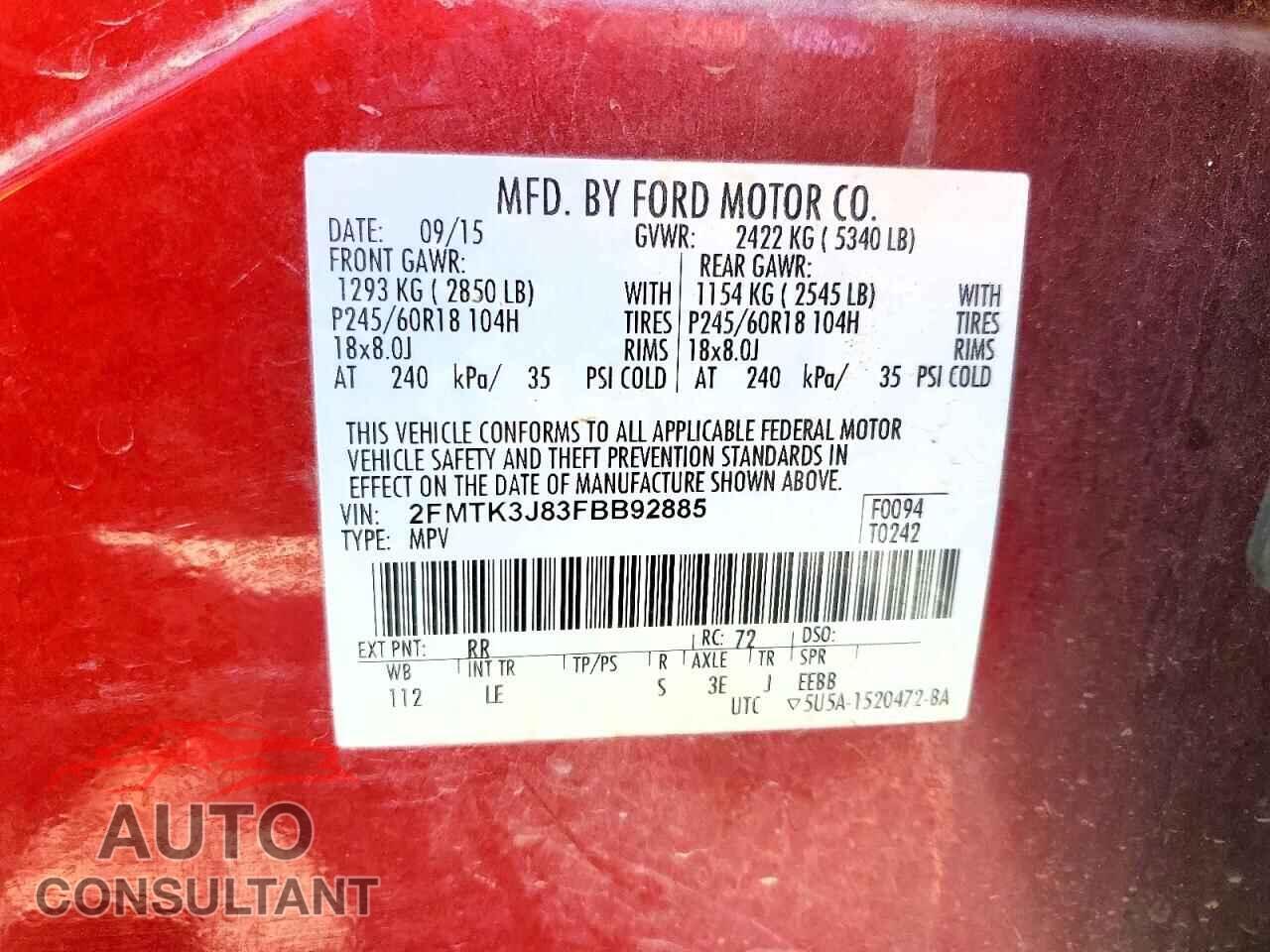 FORD EDGE 2015 - 2FMTK3J83FBB92885