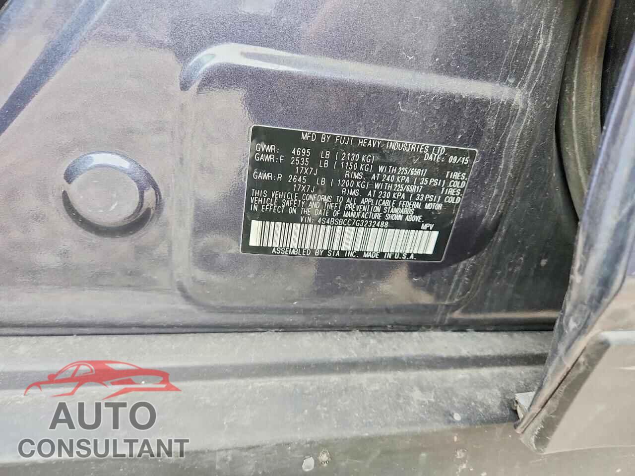 SUBARU OUTBACK 2016 - 4S4BSBCC7G3232488
