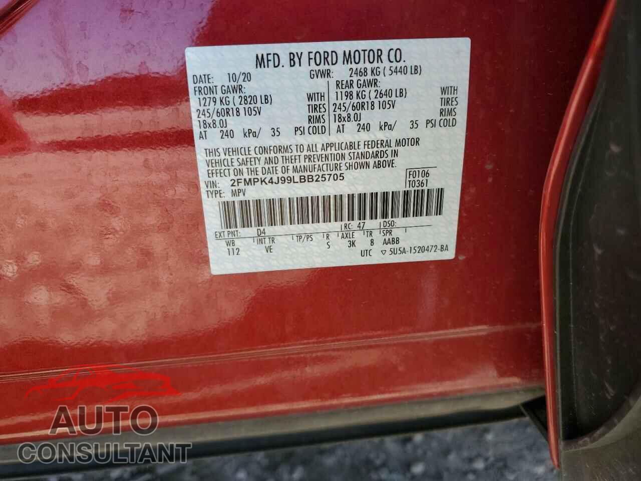 FORD EDGE 2020 - 2FMPK4J99LBB25705