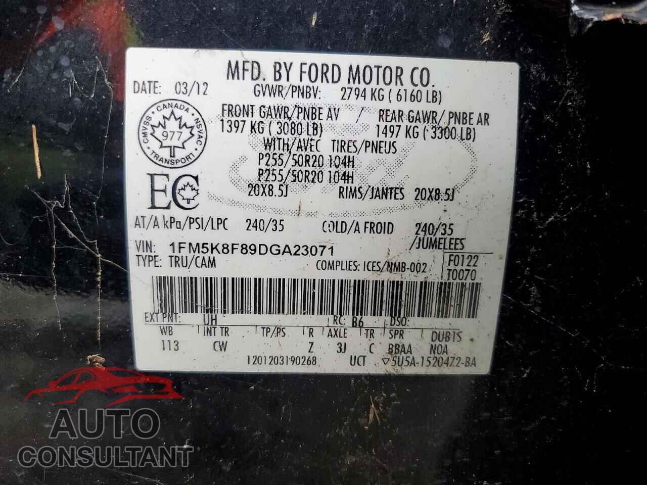 FORD EXPLORER 2013 - 1FM5K8F89DGA23071