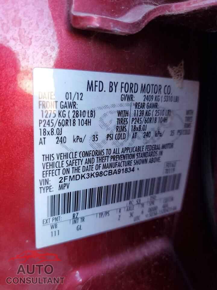 FORD EDGE 2012 - 2FMDK3K98CBA91834
