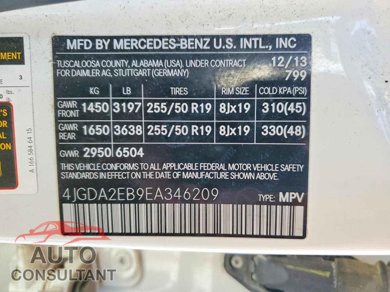 MERCEDES-BENZ M-CLASS 2014 - 4JGDA2EB9EA346209