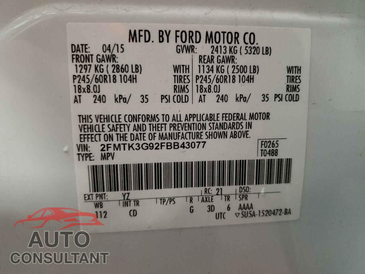 FORD EDGE 2015 - 2FMTK3G92FBB43077