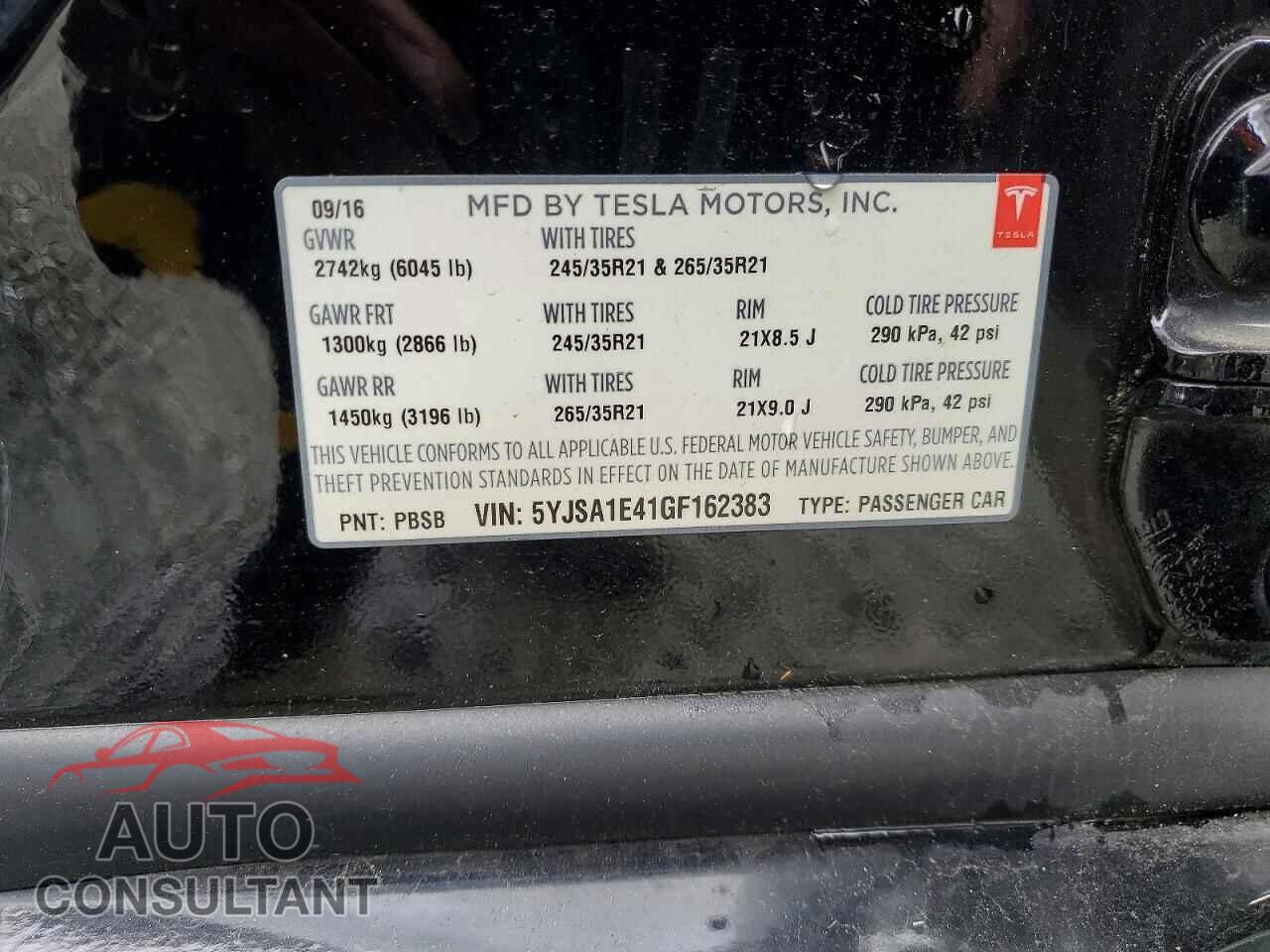 TESLA MODEL S 2016 - 5YJSA1E41GF162383