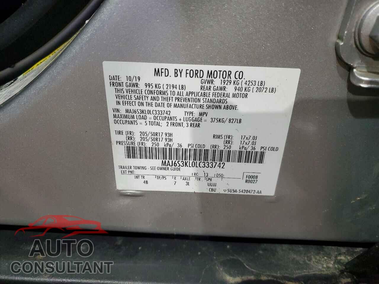FORD ECOSPORT 2020 - MAJ6S3KL0LC333742