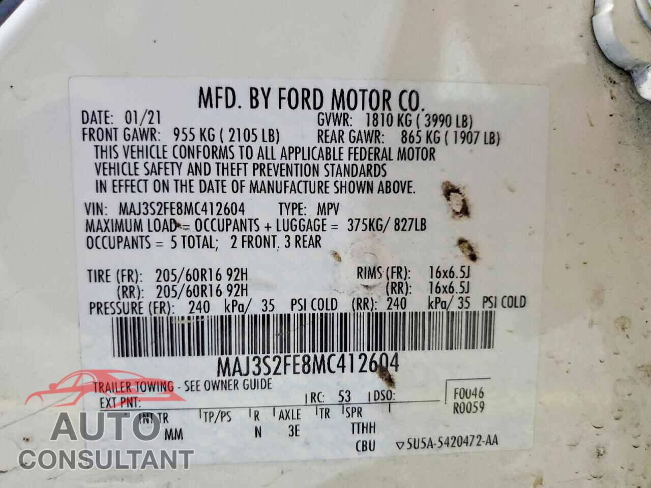 FORD ECOSPORT 2021 - MAJ3S2FE8MC412604