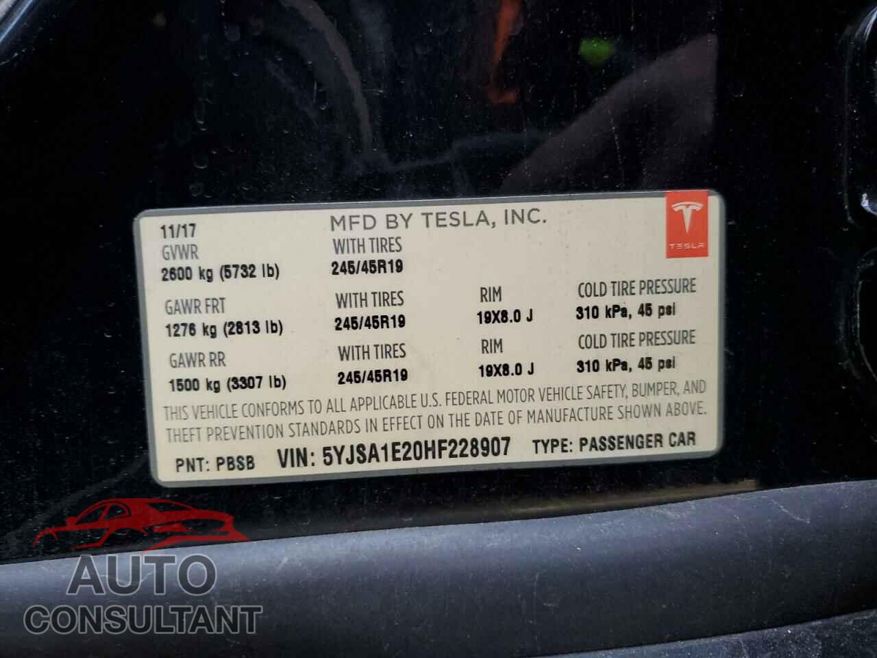 TESLA MODEL S 2017 - 5YJSA1E20HF228907
