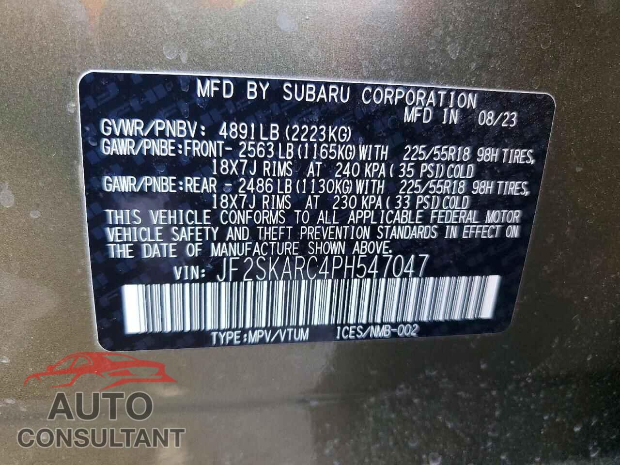SUBARU FORESTER 2023 - JF2SKARC4PH547047