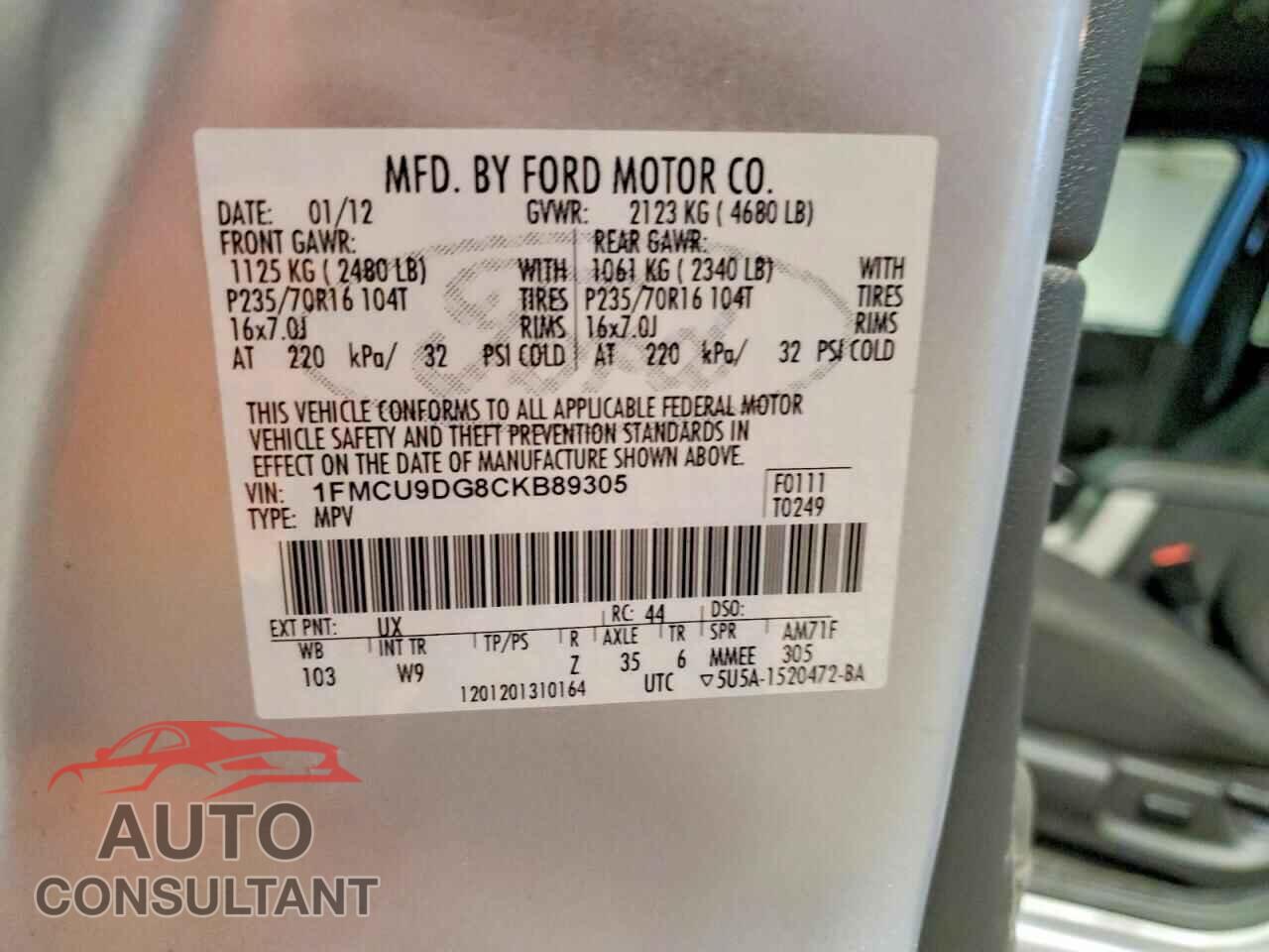 FORD ESCAPE 2012 - 1FMCU9DG8CKB89305