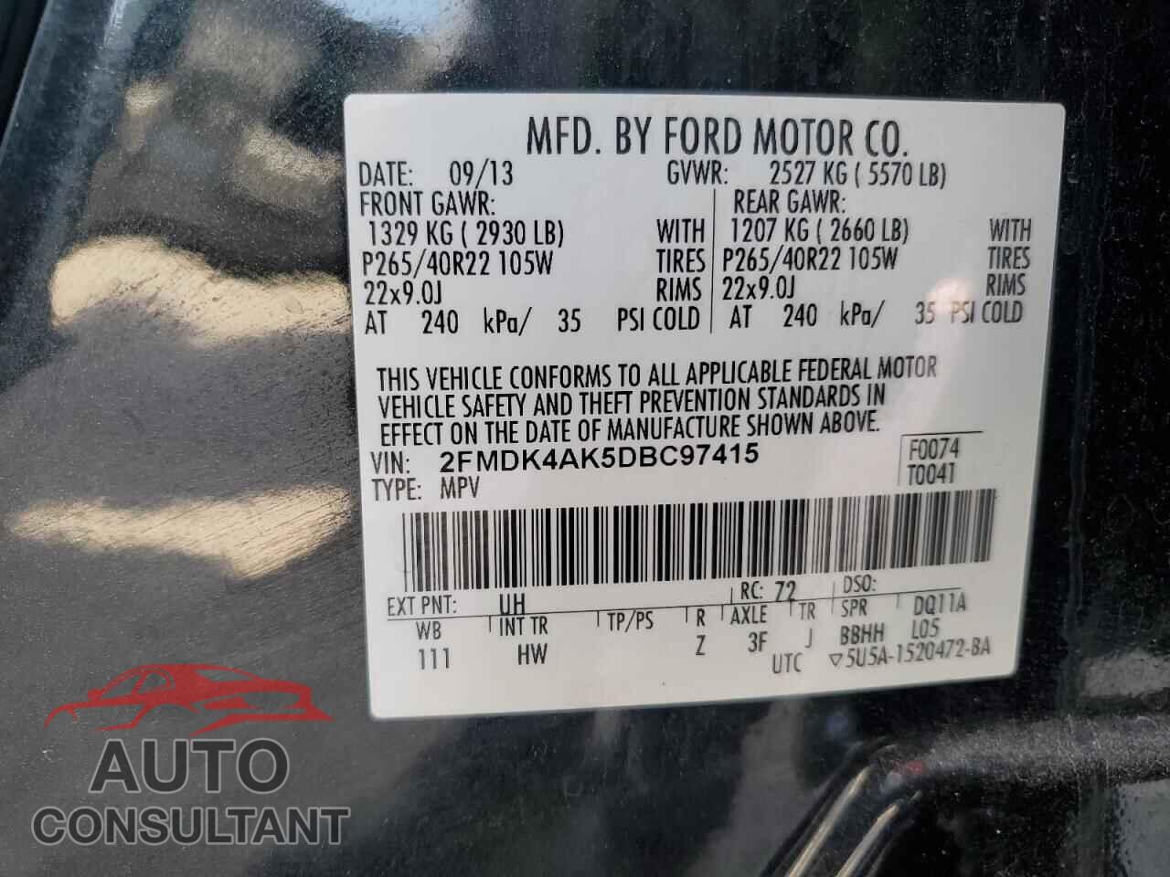 FORD EDGE 2013 - 2FMDK4AK5DBC97415