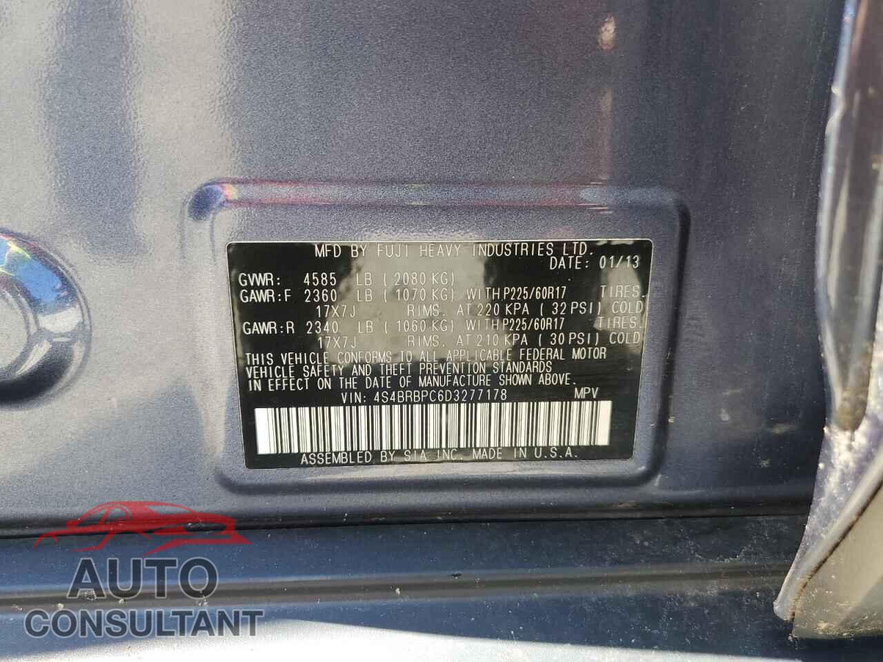 SUBARU OUTBACK 2013 - 4S4BRBPC6D3277178