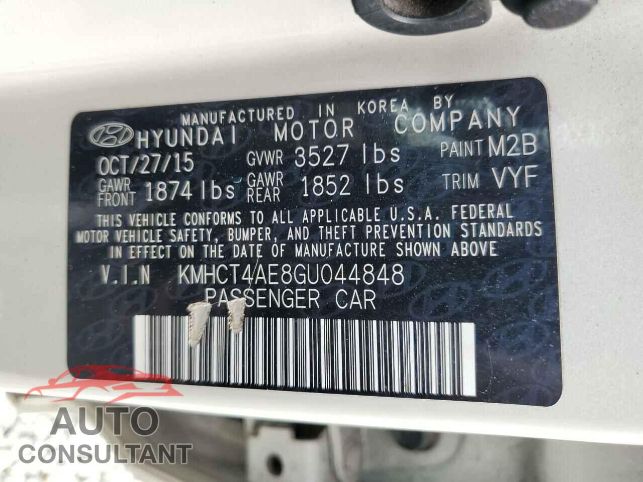 HYUNDAI ACCENT 2016 - KMHCT4AE8GU044848