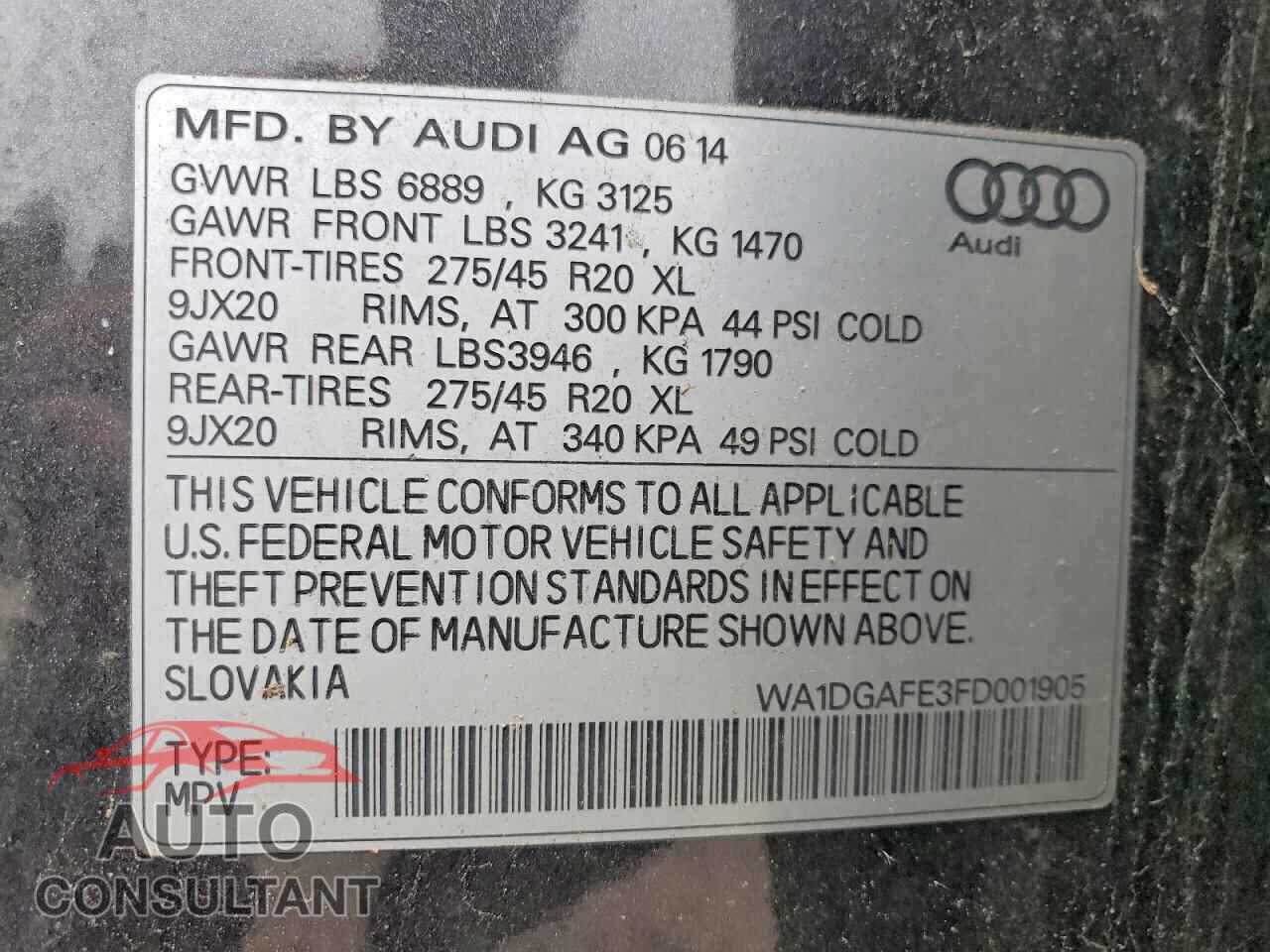 AUDI Q7 2015 - WA1DGAFE3FD001905