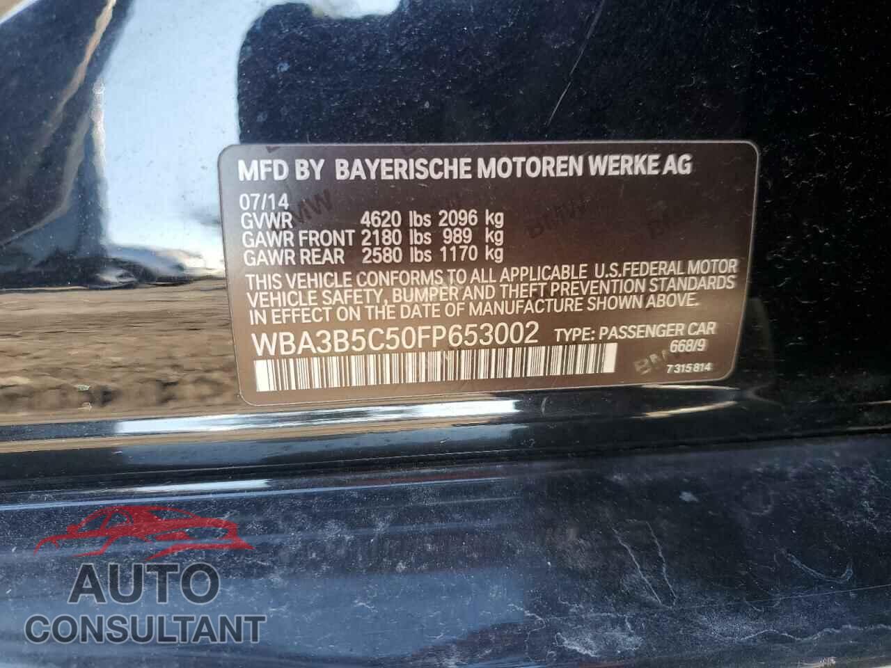 BMW 3 SERIES 2015 - WBA3B5C50FP653002