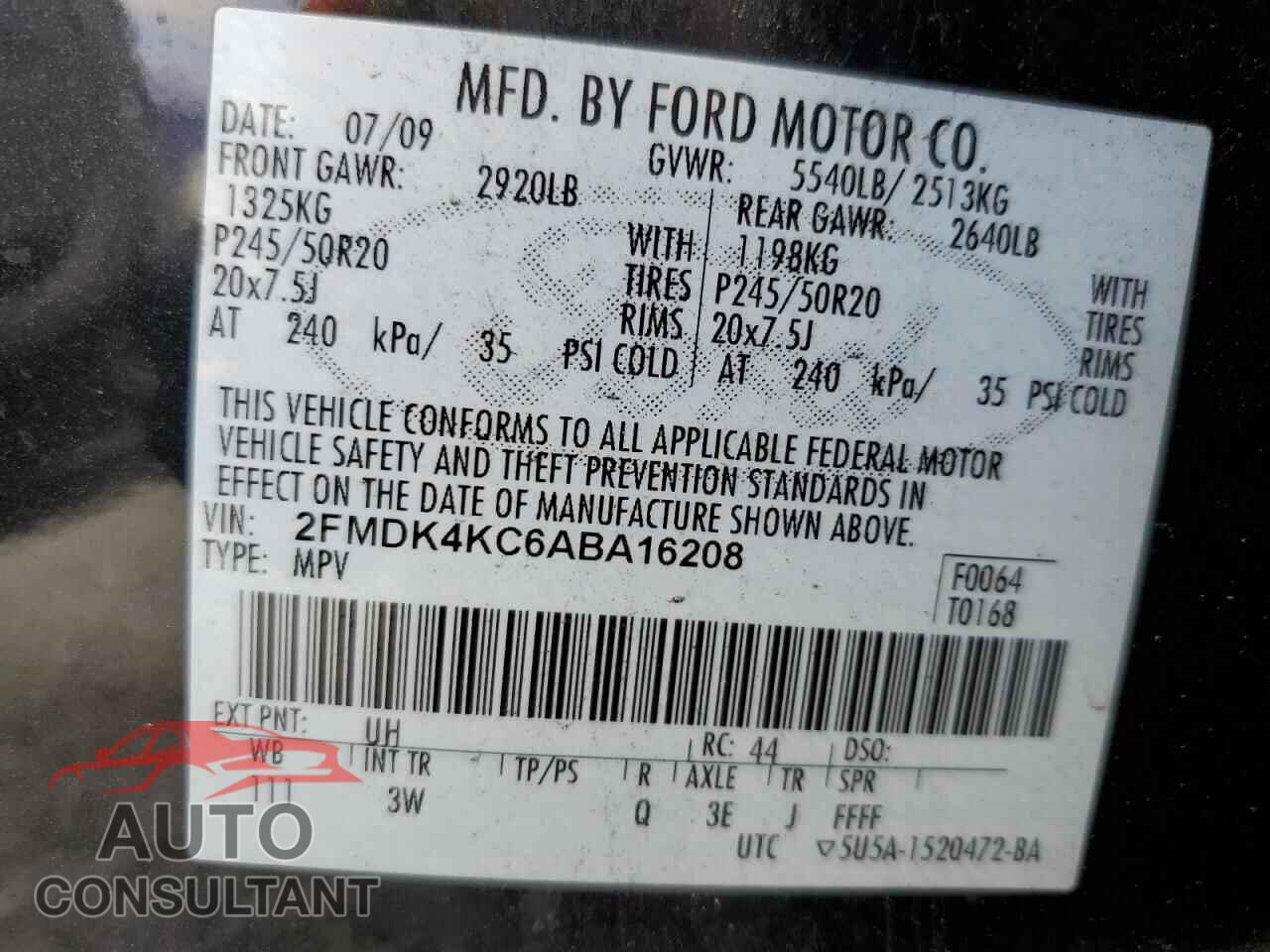 FORD EDGE 2010 - 2FMDK4KC6ABA16208
