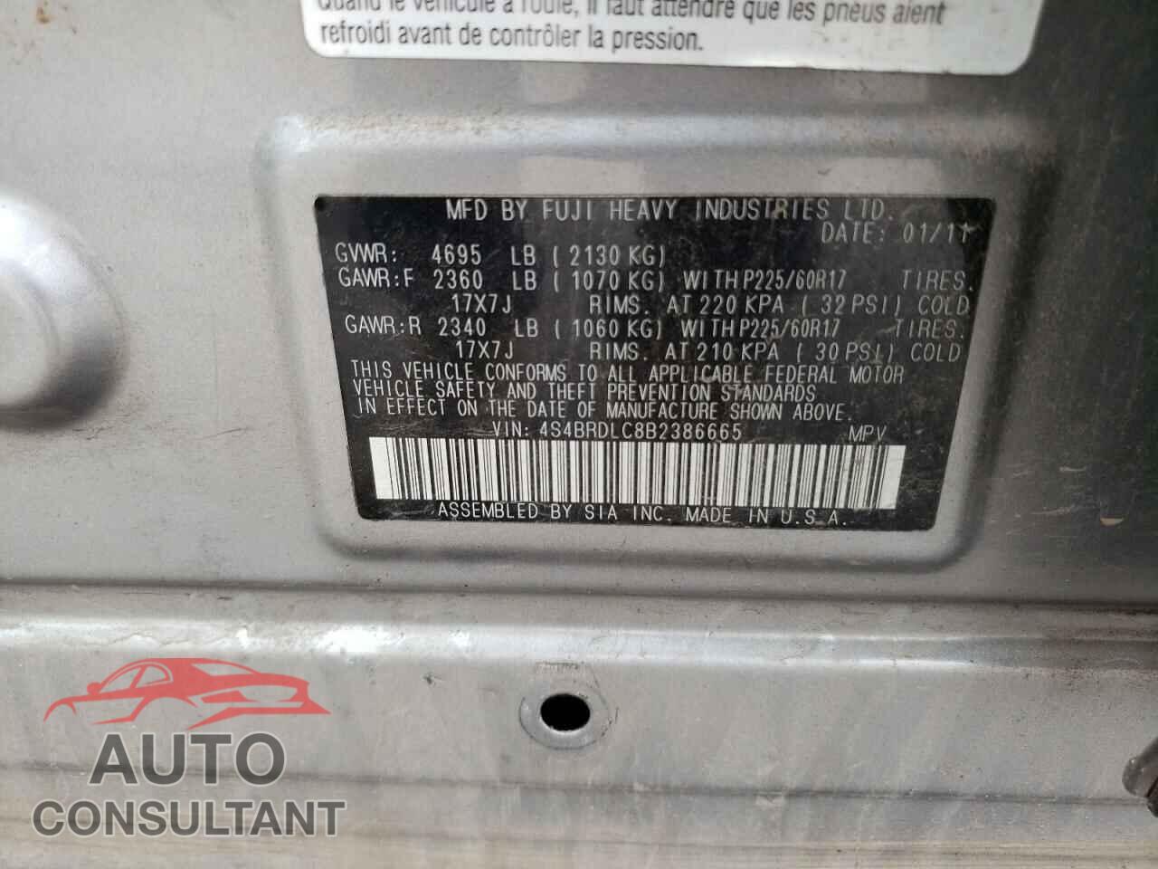 SUBARU OUTBACK 2011 - 4S4BRDLC8B2386665
