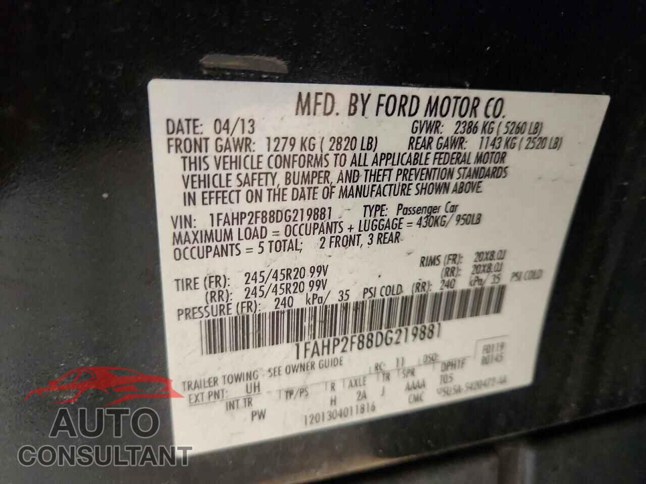FORD TAURUS 2013 - 1FAHP2F88DG219881