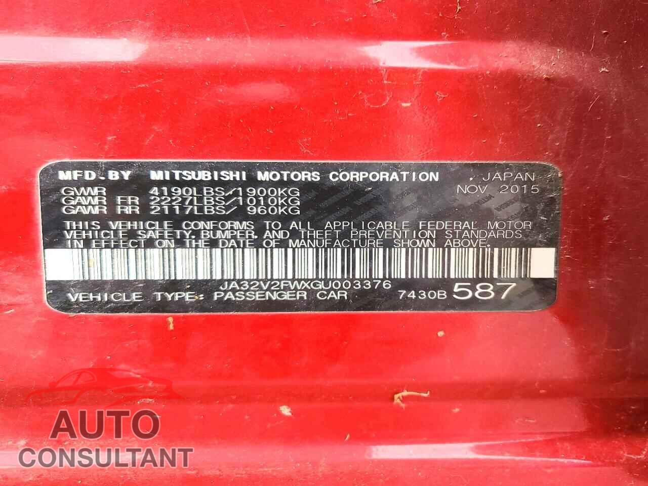 MITSUBISHI LANCER 2016 - JA32V2FWXGU003376