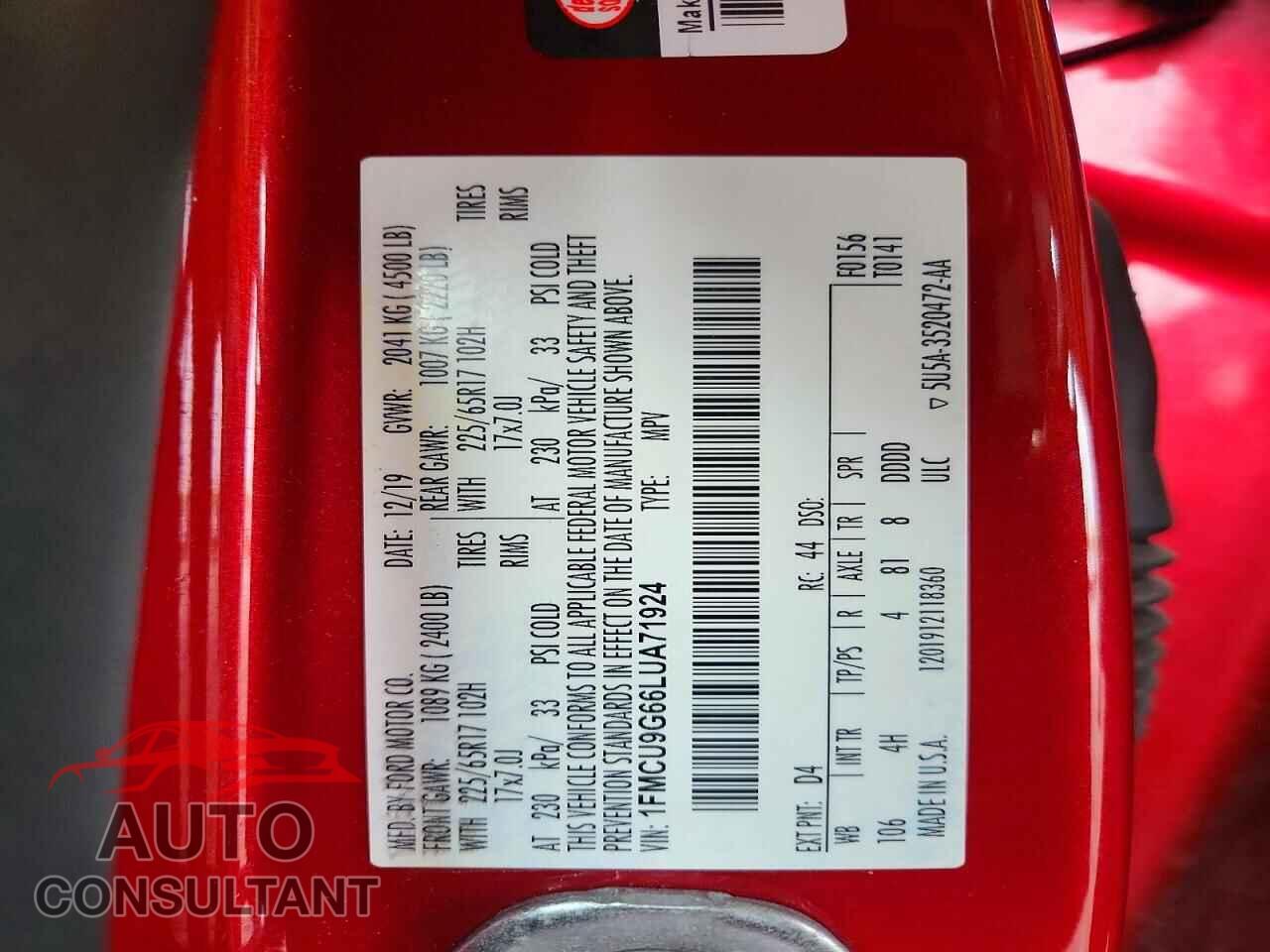 FORD ESCAPE 2020 - 1FMCU9G66LUA71924