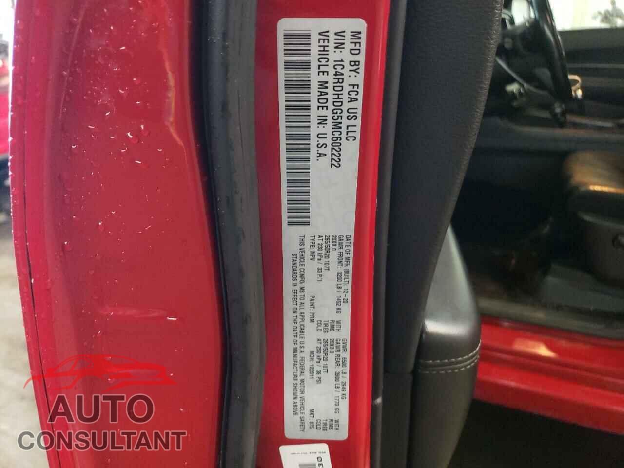 DODGE DURANGO 2021 - 1C4RDHDG5MC602222