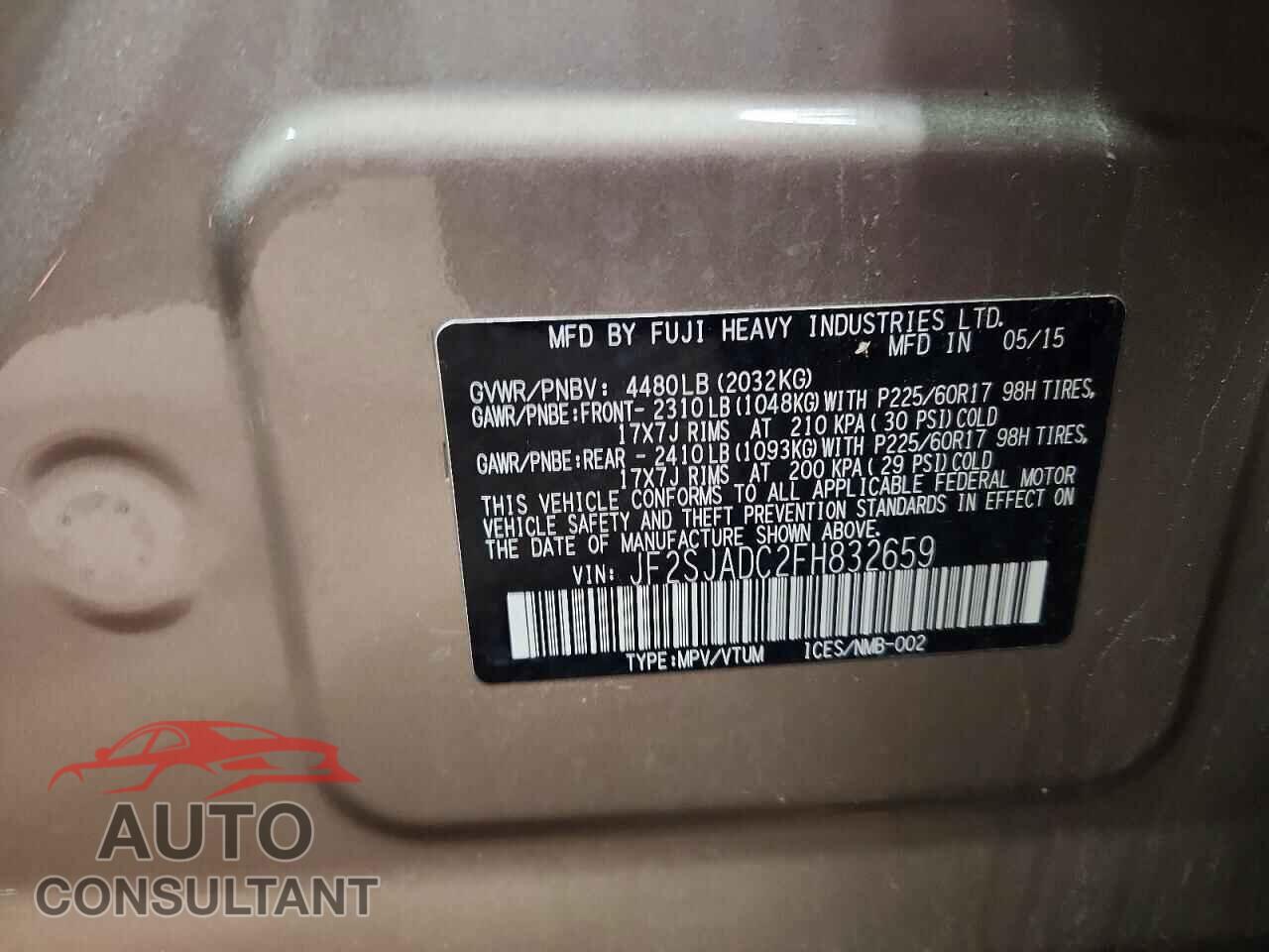 SUBARU FORESTER 2015 - JF2SJADC2FH832659
