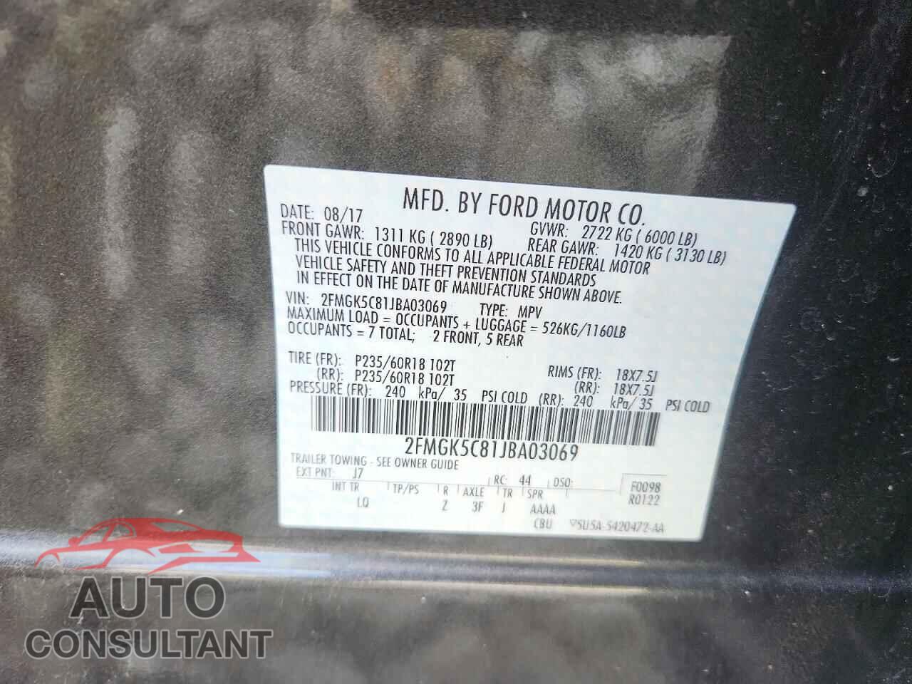 FORD FLEX 2018 - 2FMGK5C81JBA03069